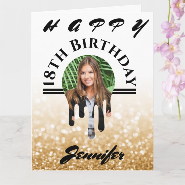 Jeglicher alt Gold Glitzer Personalisiert Geburtst Karte (Orchidee)
