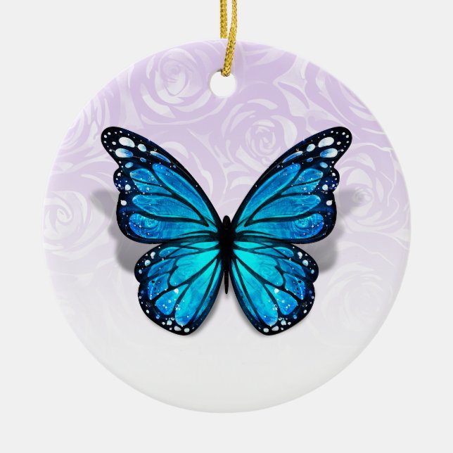 Jeglicher farbiger Eleganter Blumen-Schmetterling Keramik Ornament (Vorne)