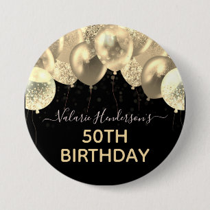 Jeglicher Geburtstag Gold Ballons Button