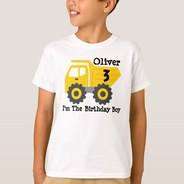 Jeglicher Geburtstag Junge Gelbe Dump Truck T-Shirt (Vorderseite)