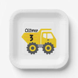 Jeglicher Geburtstag Kinder Gelber Dump Truck Jung Pappteller
