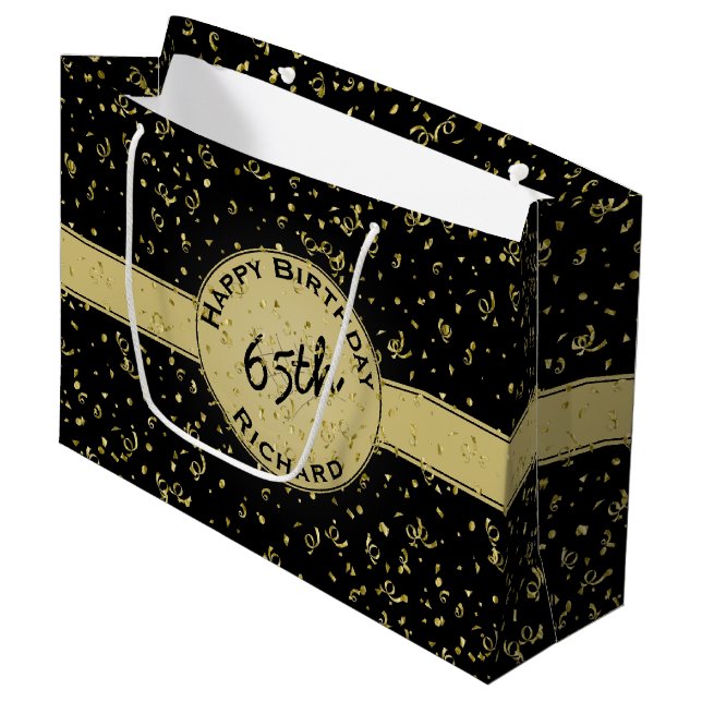 Jeglicher Geburtstag - Schwarz/Gold-Party Große Geschenktüte (Vorderseite Schrägansicht)