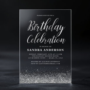 Jeglicher Geburtstag Silber Moderner Glitzer Acryleinladungen