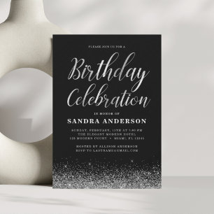Jeglicher Geburtstag Silver Black Modern Glitzer Einladung