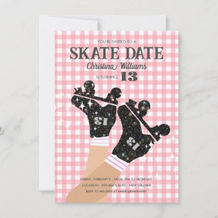 Jeglicher Gingham Pink Disco Roller Skate Geburtst Einladung