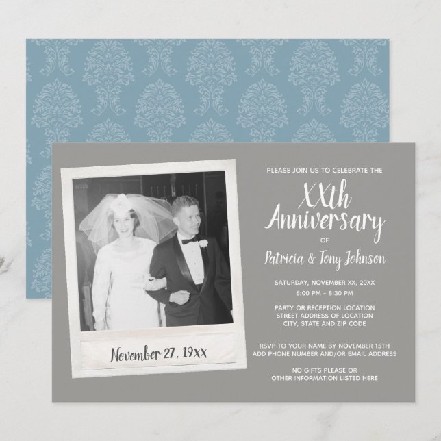 Jeglicher Hochzeitstag mit Vintagem Foto Einladung (Vorne/Hinten)