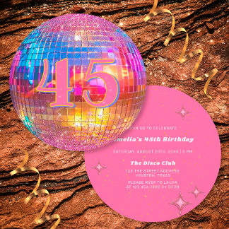 Jeglicher Hot Pink Glitzer Disco Ball Geburtstag Einladung