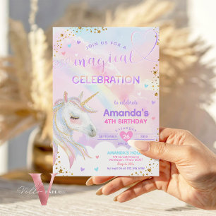 Jeglicher magischer Regenbogen Einhorn Gold Geburt Einladung