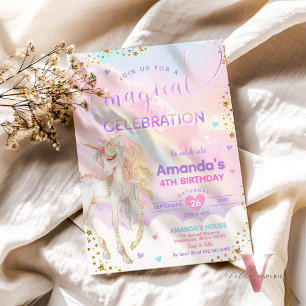 Jeglicher magischer Regenbogen Einhorn Gold Geburt Einladung