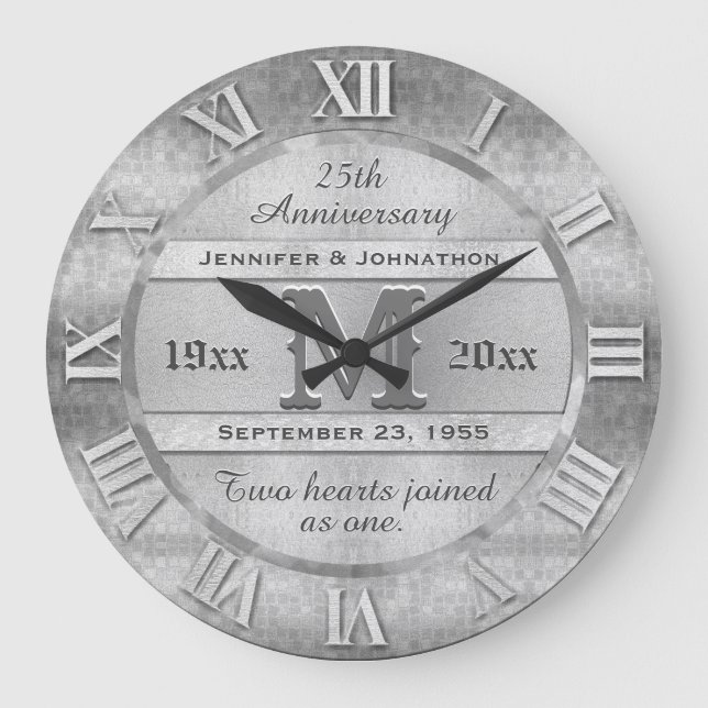 Jeglicher Silver Wedding Jubiläum Große Wanduhr (Vorderseite)