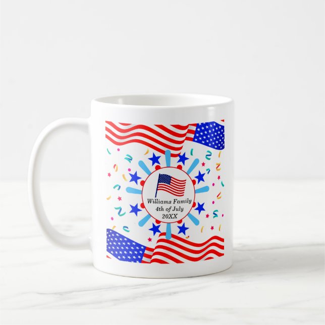 Jeglicher Text USA Flag Independence Day 4. Juli Kaffeetasse (Links)