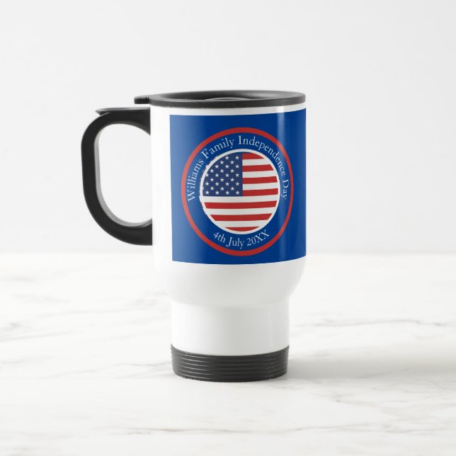 Jeglicher Text USA Flag Independence Day 4. Juli Reisebecher (Links)