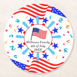 Jeglicher Text USA Flag Independence Day 4. Juli Runder Pappuntersetzer