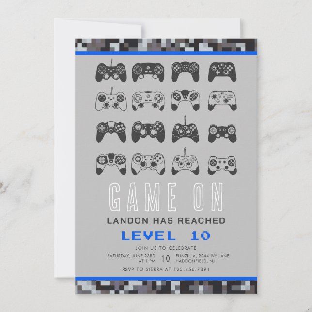 Jeglicher Videospiellevel Up Gamer Geburtstag Einladung (Vorderseite)