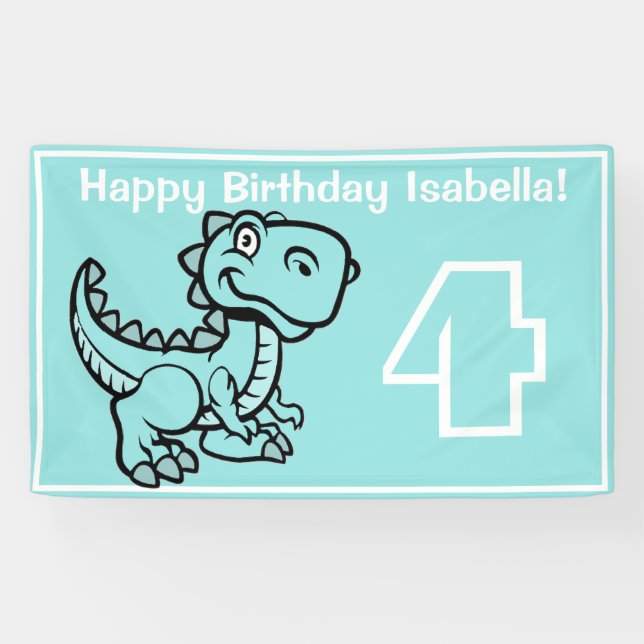 Jegliches Alter Aquamarin T Rex Dinosaurier Geburt Banner (Horizontal)