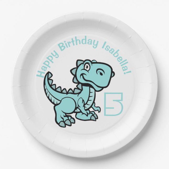 Jegliches Alter Aquamarin T Rex Dinosaurier Geburt Pappteller (Vorderseite)