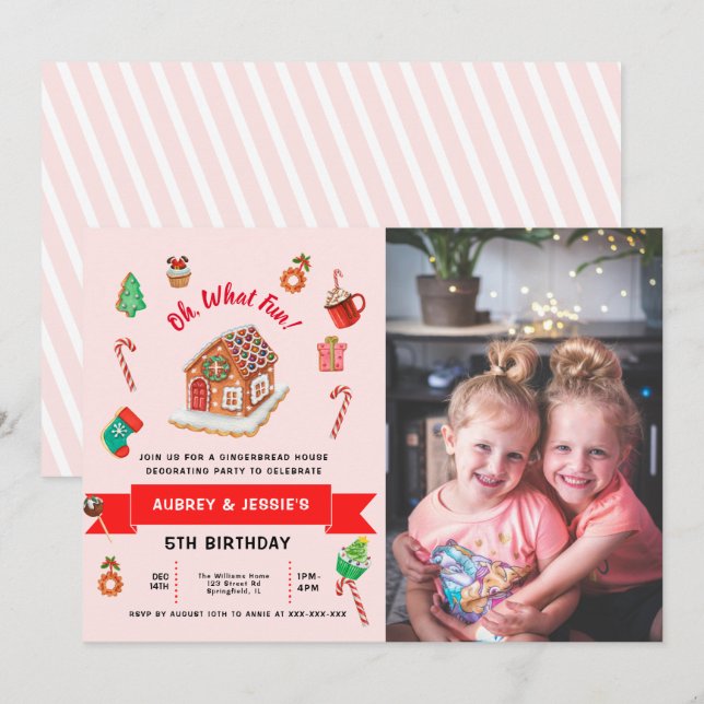 Jegliches Alter rosa Lebkuchen Weihnachten Geburts Einladung (Vorne/Hinten)
