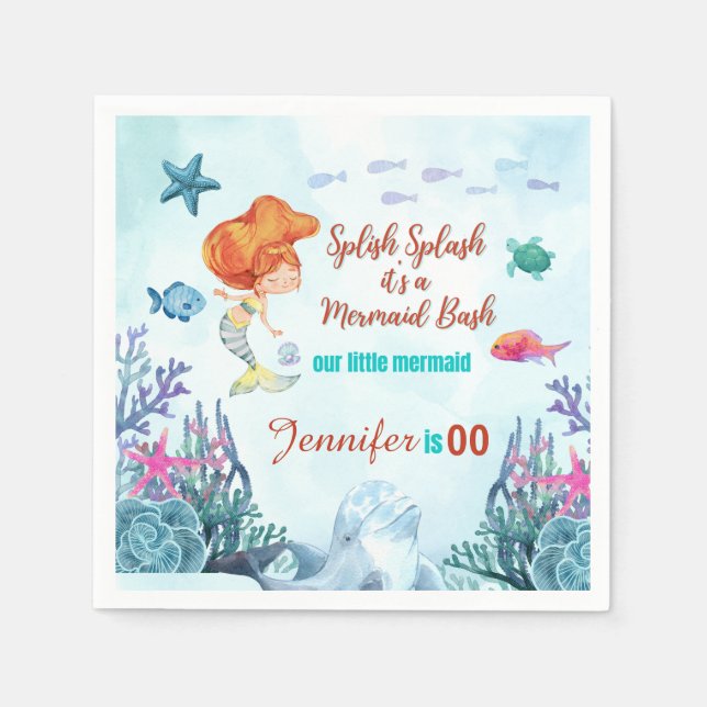 Jegliches Alter Splish Splash Bash Meerjungfrau Ge Serviette (Vorderseite)