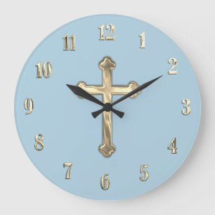 Jegliches farbiges Hintergrund-Gold-Cross Große Wanduhr