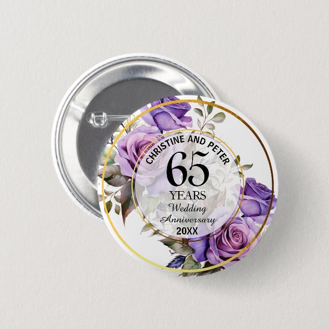 Jegliches HochzeitGold Frame Lila Rose Jahrestag Button (Vorne & Hinten)