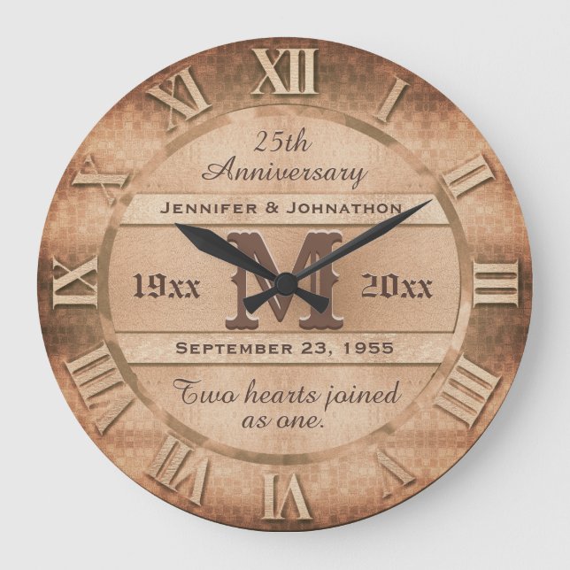 Jegliches Jahr KupferHochzeitstag Große Wanduhr (Vorderseite)