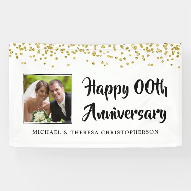 Jegliches Jubiläum Foto Gold Confetti Banner (Horizontal)