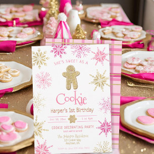Jegliches Kariertes, rosafarbenes Cookie zum Gebur Einladung