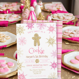 Jegliches Kariertes, rosafarbenes Cookie zum Gebur Einladung