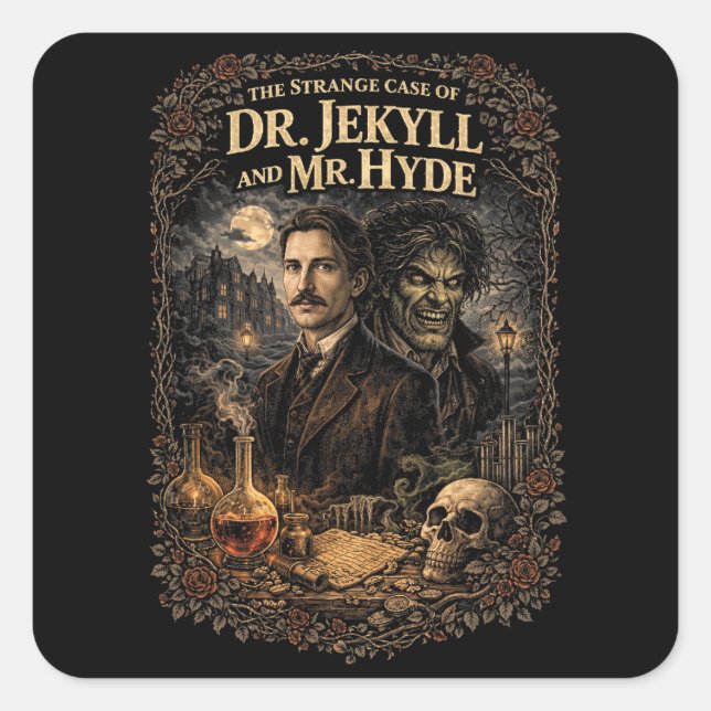 Jekyll and Hyde Quadratischer Aufkleber (Vorderseite)