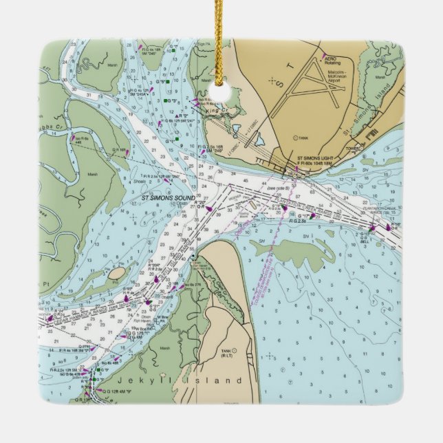 Jekyll Island Florida Chart Keramikornament (Rückseite)