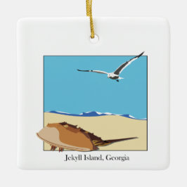 Jekyll Island Georgia Horseshoe Crab Seagull Beach Keramikornament