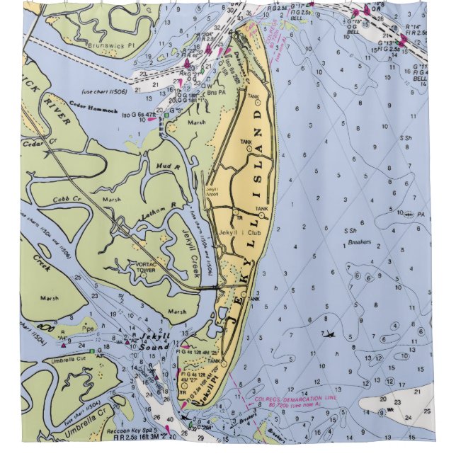 Jekyll Island Seekarte Duschvorhang (Vorderseite)