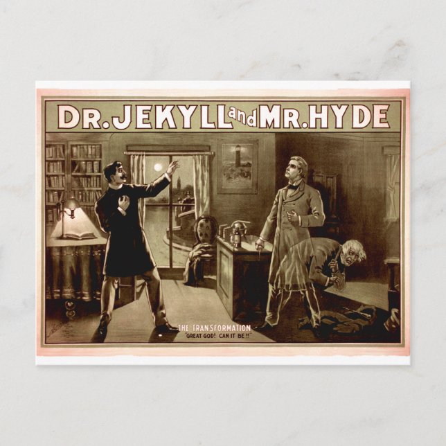 Jekyll und Hyde Vintag Illustration 1880er Postkarte (Vorderseite)