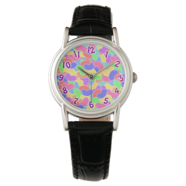 Jelly Bean Scene Niedliche farbenfrohe Candies Armbanduhr (Vorderseite)