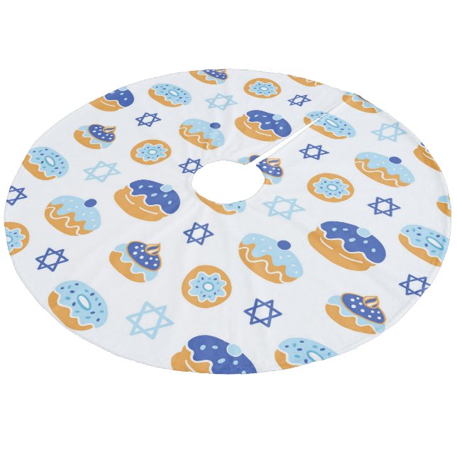 Jelly Donut und Star von David Hanukkah Fleece Weihnachtsbaumdecke (Schrägansicht)