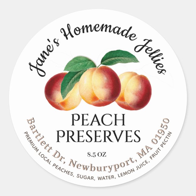 Jelly Étiquette Vintage Peach Preserve (Devant)