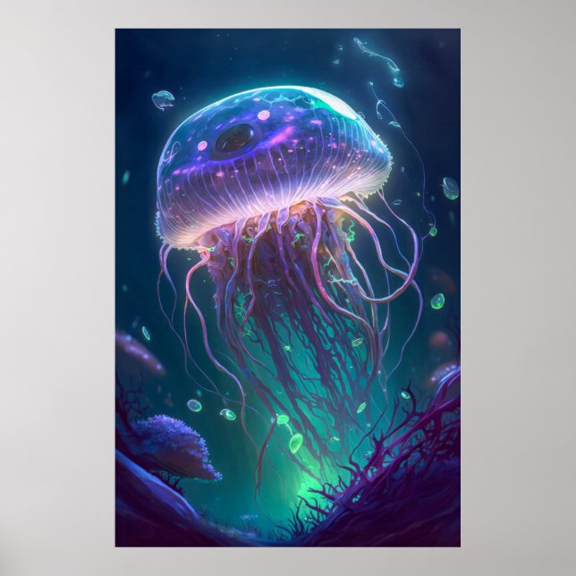Jelly Fish Animal Portrait Painting Wildlife Ocean Poster (Vorne)