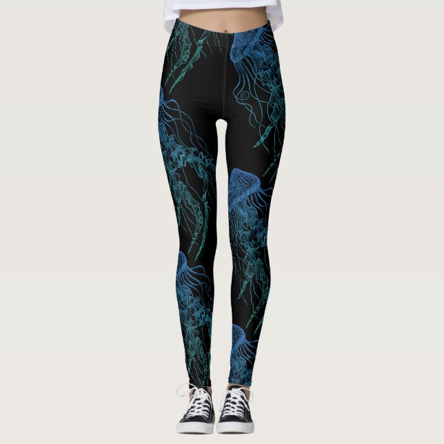 Jellyfish Blue Green Black Leggings (Devant)
