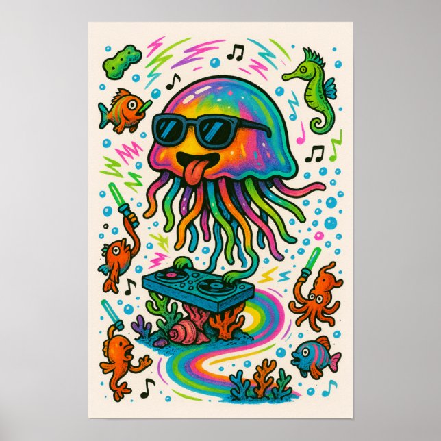 Jellyfish DJ Underwater Party Poster (Vorne)