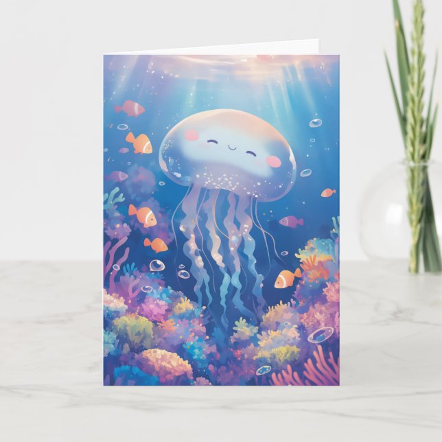 Jellyfish lächeln in einem lebendigen Riff Karte (Vorderseite)