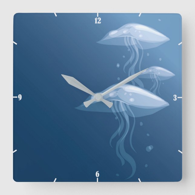 Jellyfish Ocean Sea Life - Blue Underwater Custom Quadratische Wanduhr (Vorderseite)