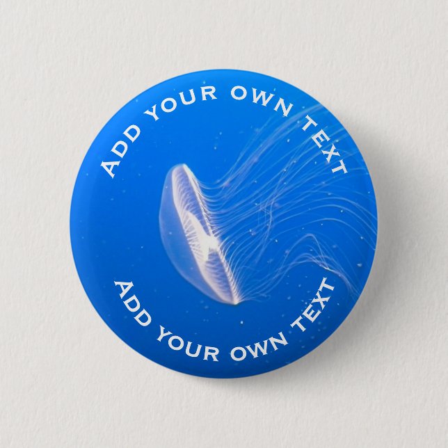 Jellyfish Tentacles Bright Blue Sea Custom Text Button (Vorderseite)