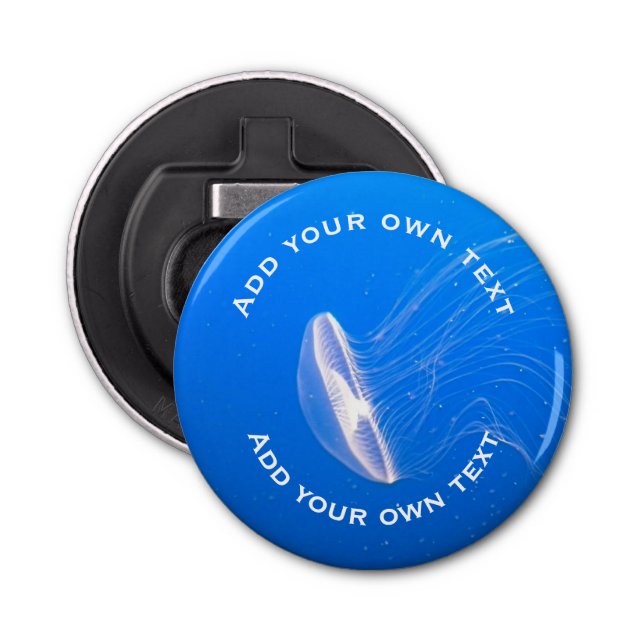 Jellyfish Tentacles Bright Blue Sea Custom Text Flaschenöffner (Vorderseite)