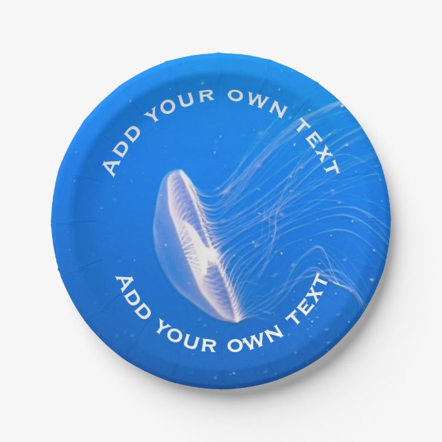 Jellyfish Tentacles Bright Blue Sea Custom Text Pappteller (Vorderseite)