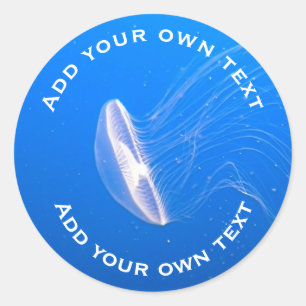 Jellyfish Tentacles Bright Blue Sea Custom Text Runder Aufkleber