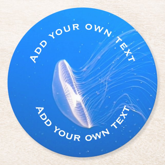 Jellyfish Tentacles Bright Blue Sea Custom Text Runder Pappuntersetzer (Vorderseite)