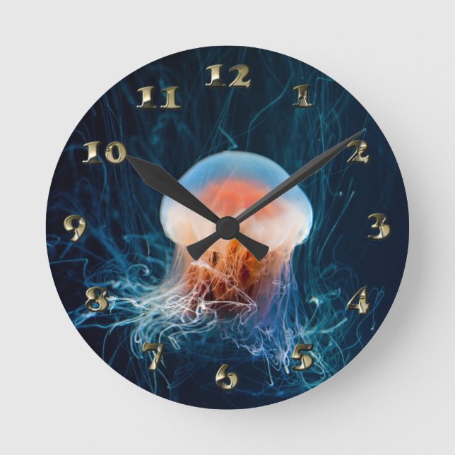 Jellyfish Underwater - Dark Glow Runde Wanduhr (Vorderseite)