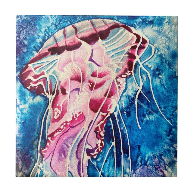 Jellyfish watercolor ocean art fliese (Vorderseite)