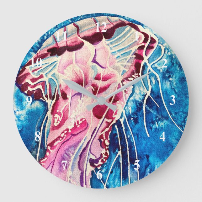 Jellyfish watercolor ocean art große wanduhr (Vorderseite)