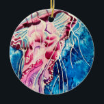 Jellyfish watercolor ocean art keramik ornament<br><div class="desc">Watercolor original artwork of pink jellyfish in underwater ocean theme. Ocean sea art theme. Colorful jellyfish.</div>